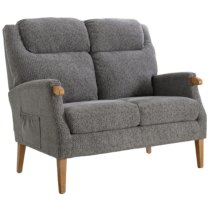 Ledyard Fabric 2 Seater Sofa In Steel Blue With Wooden Legs