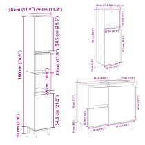 Pueblo Wooden 3 Piece Bathroom Furniture Set In Concrete Grey