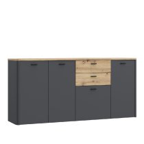 Kanata Wooden Sideboard With 4 Doors 2 Drawers In Grey And Oak