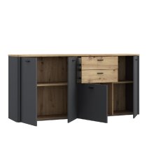 Kanata Wooden Sideboard With 4 Doors 2 Drawers In Grey And Oak