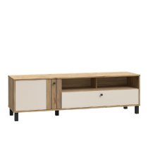 Greeley Wooden TV Stand With 1 Door 1 Drawer In Cream And Oak