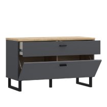 Kanata Wooden TV Stand With 1 Flip Door 1 Drawer In Grey And Oak