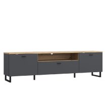 Kanata Wooden TV Stand With 3 Doors In Grey And Oak