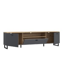 Kanata Wooden TV Stand With 3 Doors In Grey And Oak