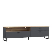 Kanata Wooden TV Stand With 2 Flip Doors 1 Drawer In Grey And Oak