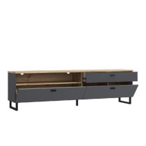 Kanata Wooden TV Stand With 2 Flip Doors 1 Drawer In Grey And Oak