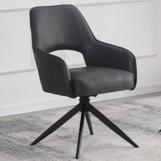 Elyrica Faux Leather Dining Chair In Dark Grey