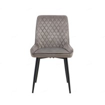 Newry Velvet Dining Chair In Grey With Black Metal Legs