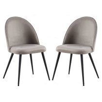 Zebulon Grey Velvet Dining Chairs With Black Metal Legs In Pair