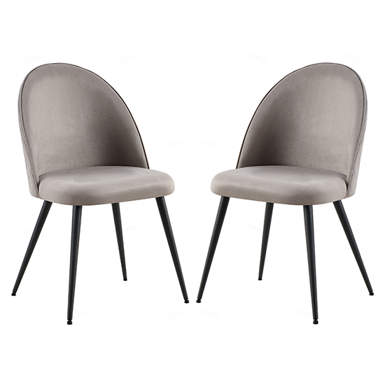 Zebulon Grey Velvet Dining Chairs With Black Metal Legs In Pair