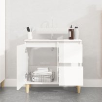 Prague High Gloss Vanity Unit With Oak Legs In White