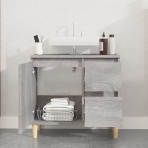 Prague Wooden Vanity Unit With Oak Legs In Grey Sonoma