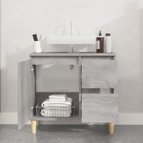 Prague Wooden Vanity Unit With Oak Legs In Grey Sonoma