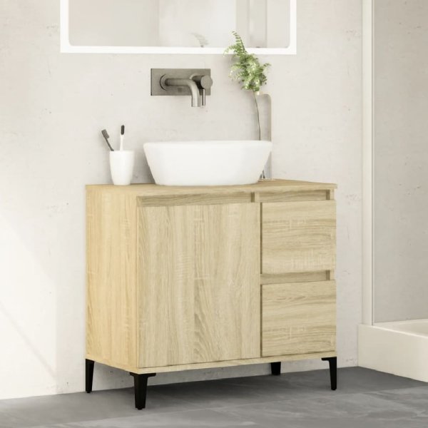 Prague Wooden Vanity Unit With Black Legs In Sonoma Oak