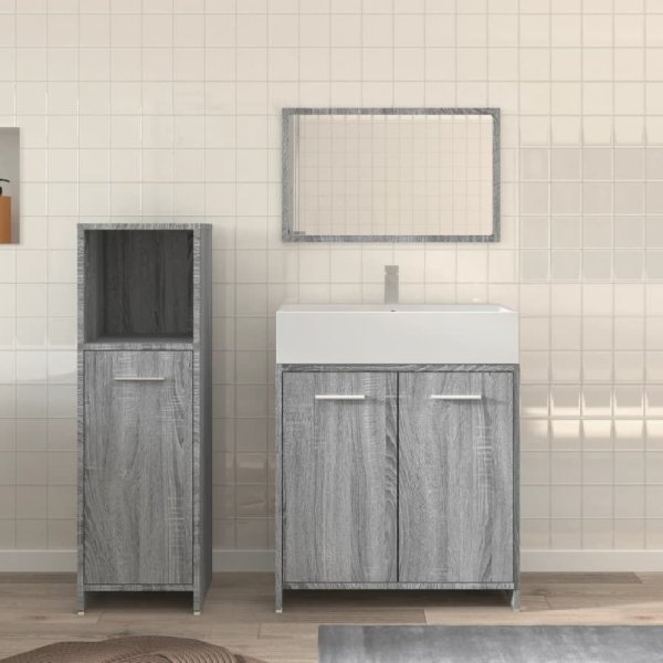 Pecos Wooden 3 Piece Bathroom Furniture With Mirror Grey Sonoma