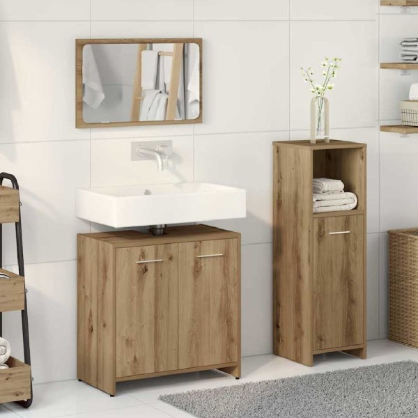 Pecos Wooden 3 Piece Bathroom Furniture With Mirror In Light Oak