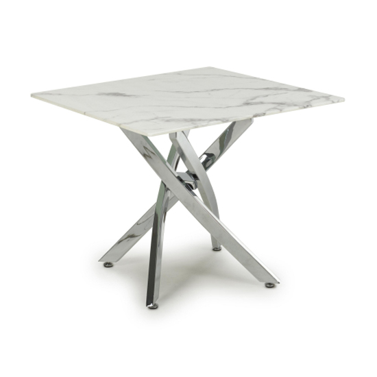 Avon End Table Square In White Marble Effect With Chrome Legs