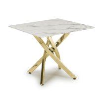 Avon End Table Square In White Marble Effect With Gold Legs