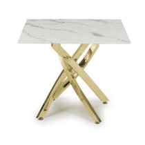 Avon End Table Square In White Marble Effect With Gold Legs