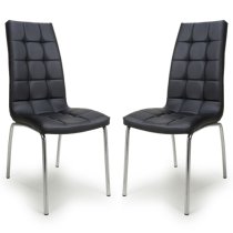 Justin Black Faux Leather Dining Chairs With Chrome Legs In Pair