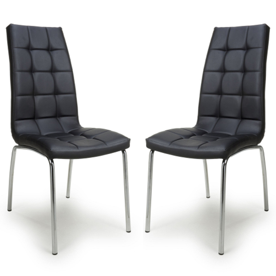 Justin Black Faux Leather Dining Chairs With Chrome Legs In Pair