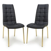 Justin Black Faux Leather Dining Chairs With Gold Legs In Pair