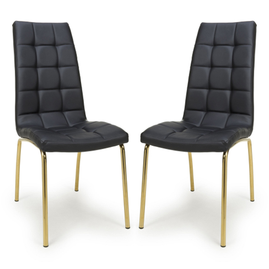 Justin Black Faux Leather Dining Chairs With Gold Legs In Pair