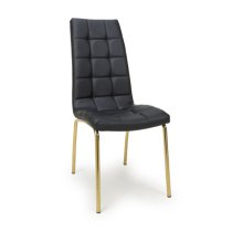 Justin Black Faux Leather Dining Chairs With Gold Legs In Pair