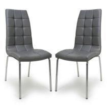 Justin Grey Faux Leather Dining Chairs With Chrome Legs In Pair