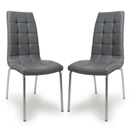 Justin Grey Faux Leather Dining Chairs With Chrome Legs In Pair