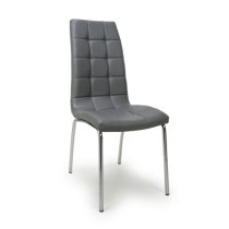 Justin Grey Faux Leather Dining Chairs With Chrome Legs In Pair