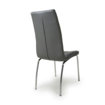 Justin Grey Faux Leather Dining Chairs With Chrome Legs In Pair