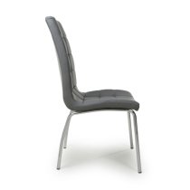 Justin Grey Faux Leather Dining Chairs With Chrome Legs In Pair