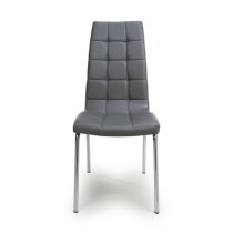 Justin Grey Faux Leather Dining Chairs With Chrome Legs In Pair