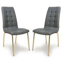 Justin Grey Faux Leather Dining Chairs With Gold Legs In Pair