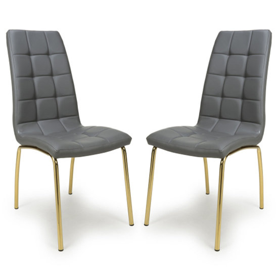 Justin Grey Faux Leather Dining Chairs With Gold Legs In Pair