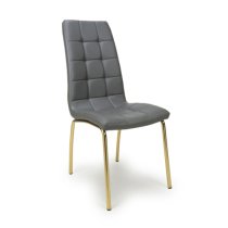 Justin Grey Faux Leather Dining Chairs With Gold Legs In Pair