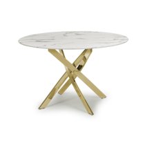 Avon Dining Table Round In White Marble Effect With Gold Legs