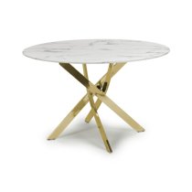 Avon Dining Table Round In White Marble Effect With Gold Legs