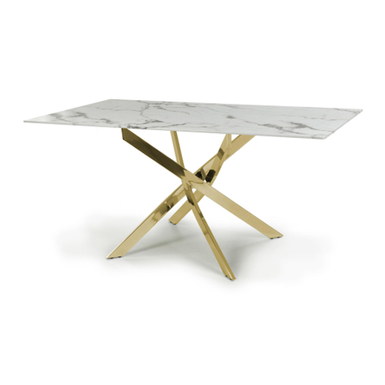 Avon Dining Table In White Marble Effect With Gold Legs