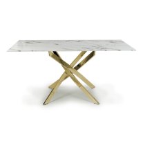 Avon Dining Table In White Marble Effect With Gold Legs