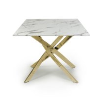 Avon Dining Table In White Marble Effect With Gold Legs