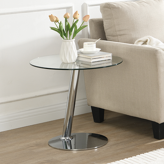 Synchro Clear Glass Lamp Table Round With Chrome Base