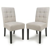 Mendoza Natural Fabric Dining Chairs With Black Legs In Pair