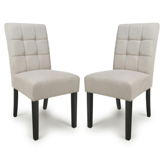 Mendoza Natural Fabric Dining Chairs With Black Legs In Pair