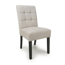 Mendoza Natural Fabric Dining Chairs With Black Legs In Pair