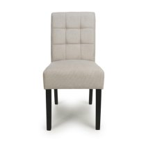 Mendoza Natural Fabric Dining Chairs With Black Legs In Pair