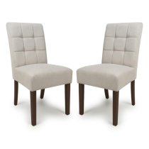 Mendoza Natural Fabric Dining Chairs With Walnut Legs In Pair