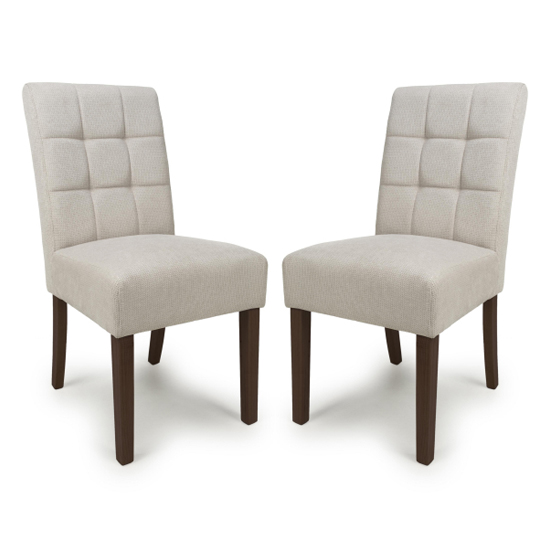 Mendoza Natural Fabric Dining Chairs With Walnut Legs In Pair