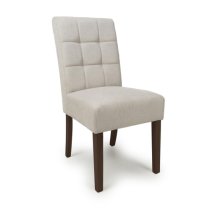 Mendoza Natural Fabric Dining Chairs With Walnut Legs In Pair